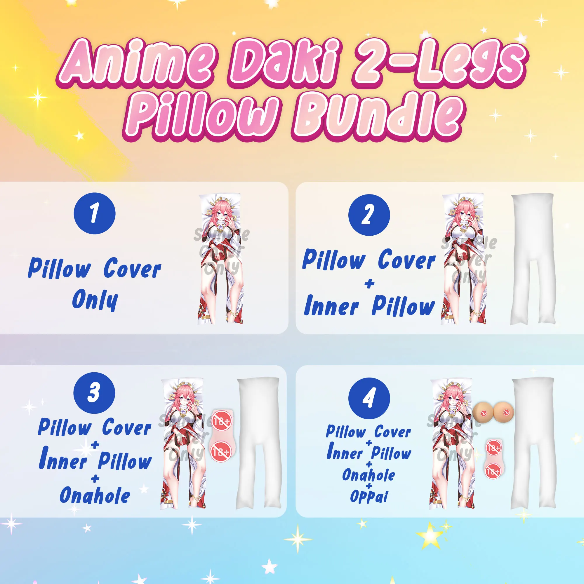 Hobby Express Japanese Anime Dakimakura Cover Case with Body Hugging Inner Two Leg Pillow Anime Pillow Cover Bundle