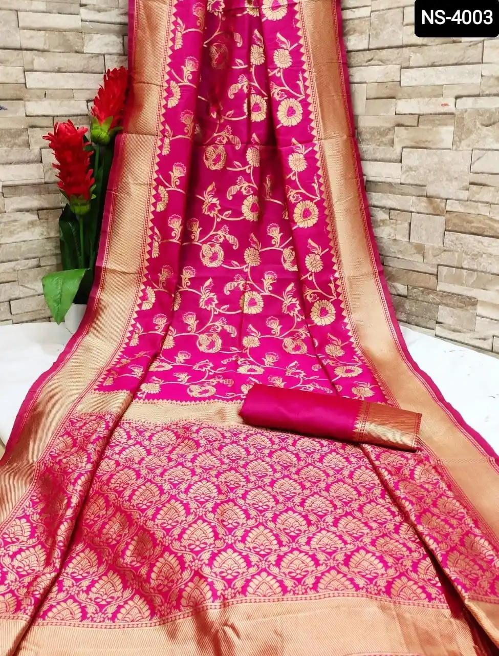 Modern Ethnic Wear Banarasi Silk Saree with Fancy Silk Blouse for Wedding and Festival Wear Sari for Indian and Pakistani Women