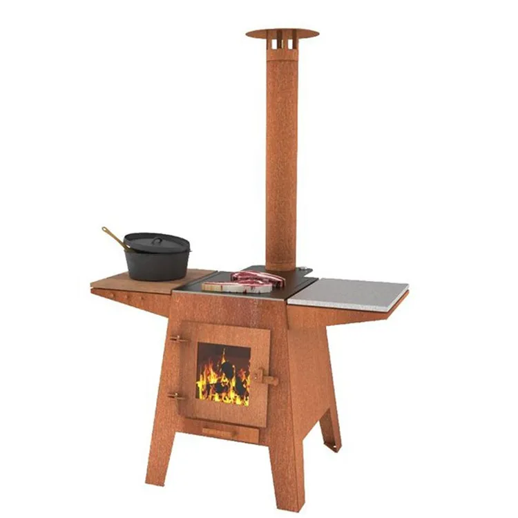 outdoor kitchen corten steel fireplace firepit garden cooking charcoal bbq grill with feet and storage