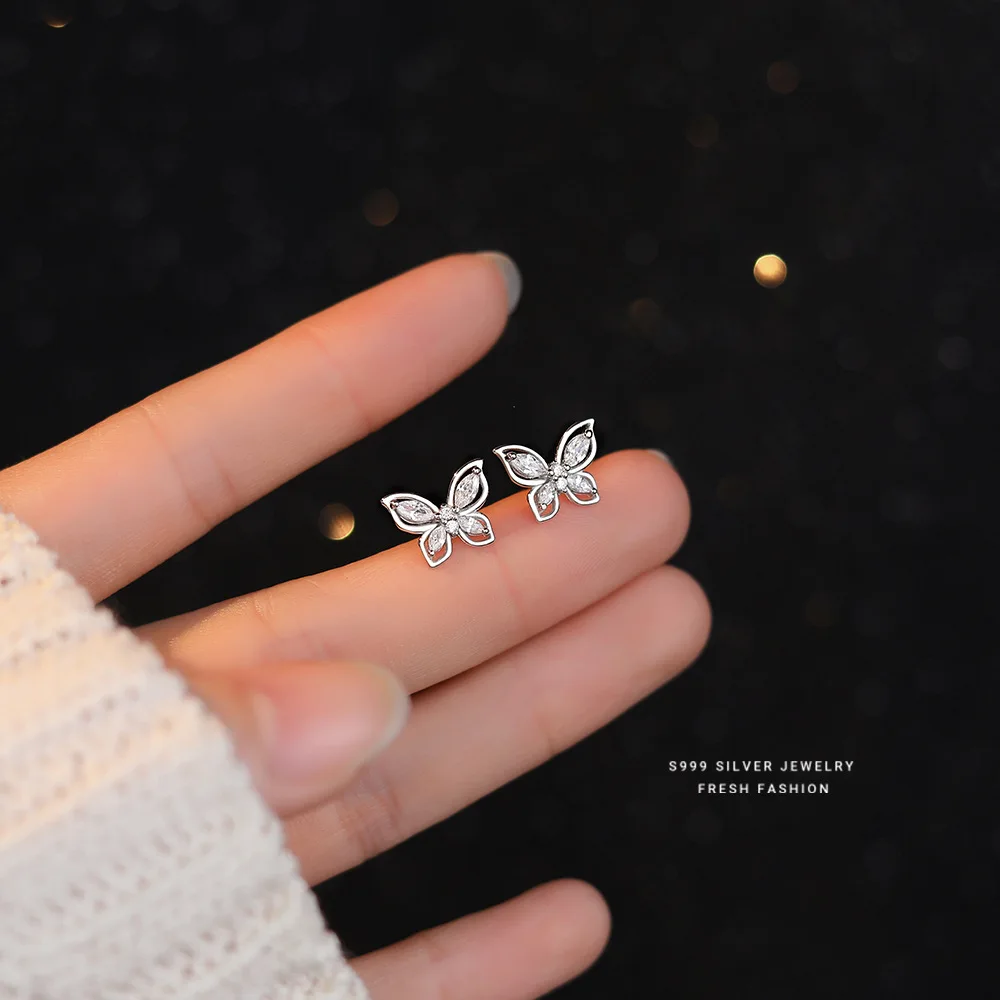 Wholesale 925 Sterling Silver Animal Cute Fashion Fine Jewelry 18K Gold Plated Zircon Butterfly Stud Earrings