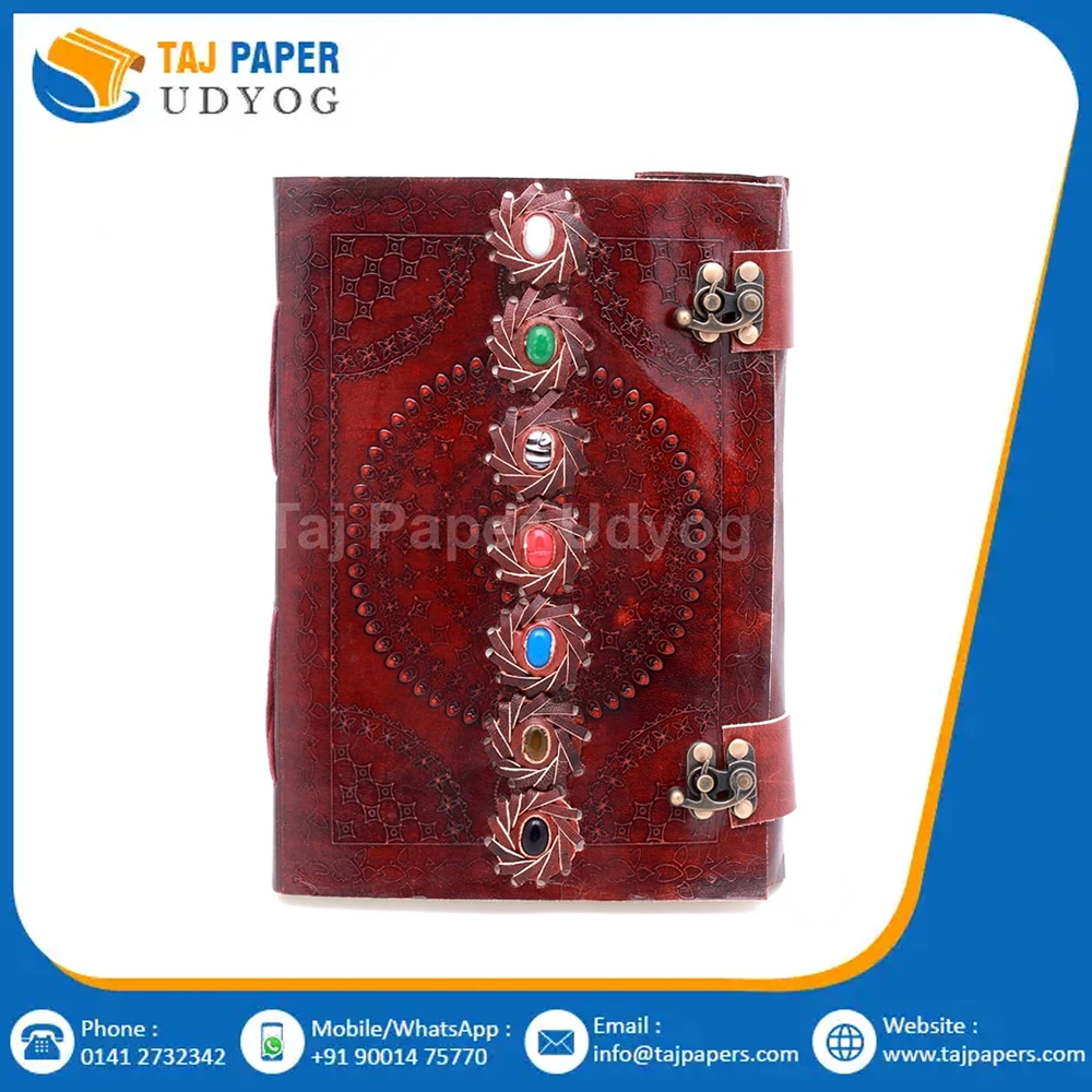 Most Selling Handmade Leather Seven Chakra Stone Journal Antique Travelling Leather Diary At Wholesale Price
