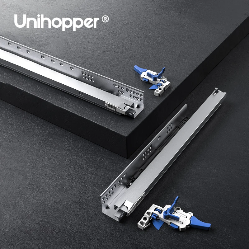 Unihopper 3D adjustable full extension kitchen cabinet soft close sliding rails undermount concealed drawer slide channel