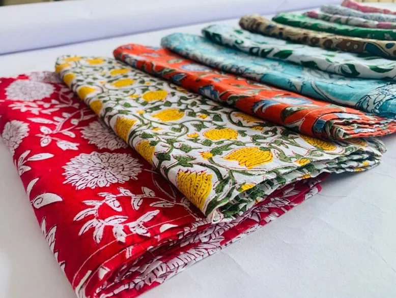 Wholesale Lot of Hand Block Cotton Napkins Assorted Scallop-Edged Kitchen Napkins in Rajasthani Colours