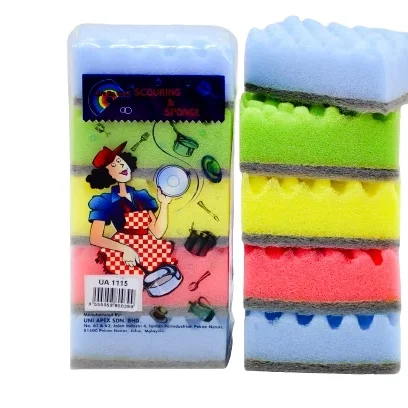 Factory Supply Manufacturing 1115/5pcs Scouring Pad W/sponge Highly Absorbent And Cost Saving For Dish Wash