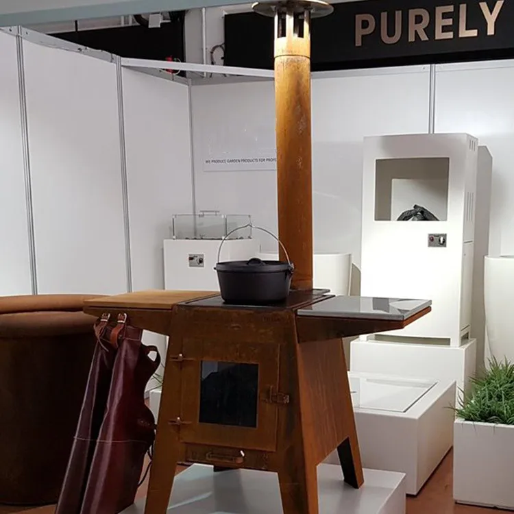 outdoor kitchen corten steel fireplace firepit garden cooking charcoal bbq grill with feet and storage