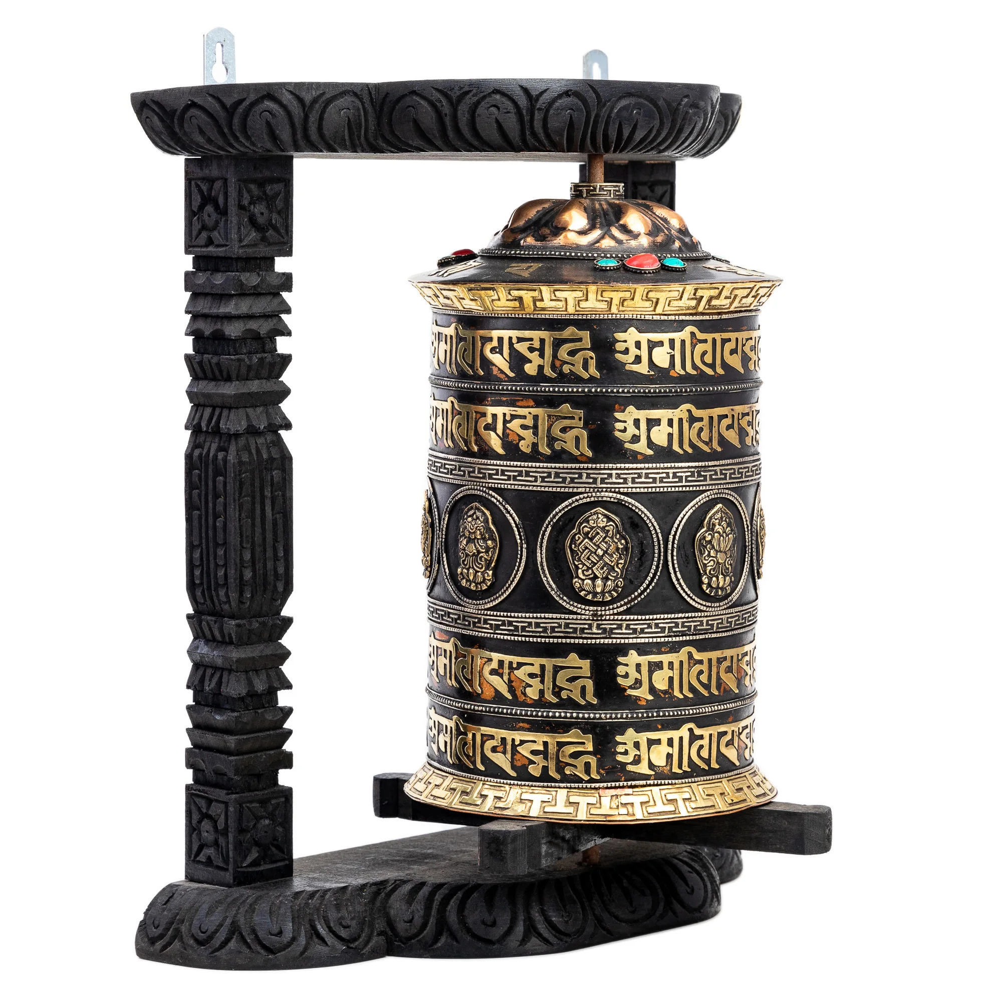 Handcrafted Tibetan Buddhist Prayer Wheel with Intricate Detailing and Om Mani Padme Hum Mantra