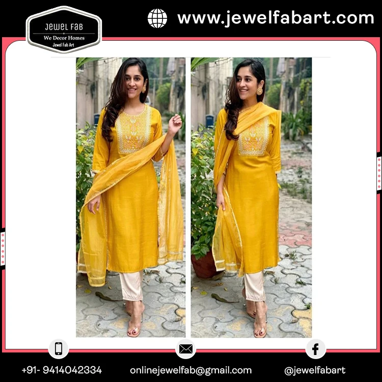 Embroidery Work Kurti Pant on All Dresses Wear Breathable Rayon Fabric Buy All Season and Dupatta Size Available from M to XXL