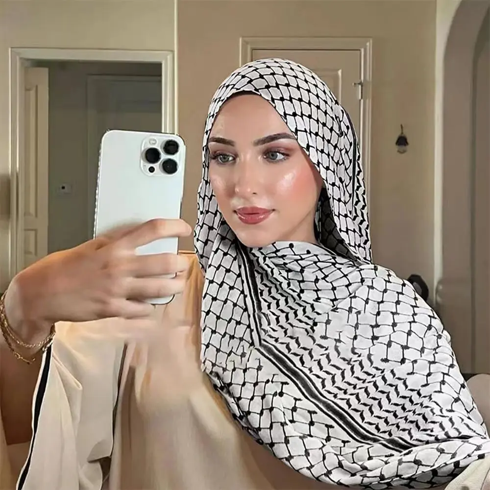 Hot Sell Arab Keffiyeh Pearl Chiffon Hijabs Scarves Saudi Men Sunscreen Turban Black Printed Shawl Head Wrap Bandana