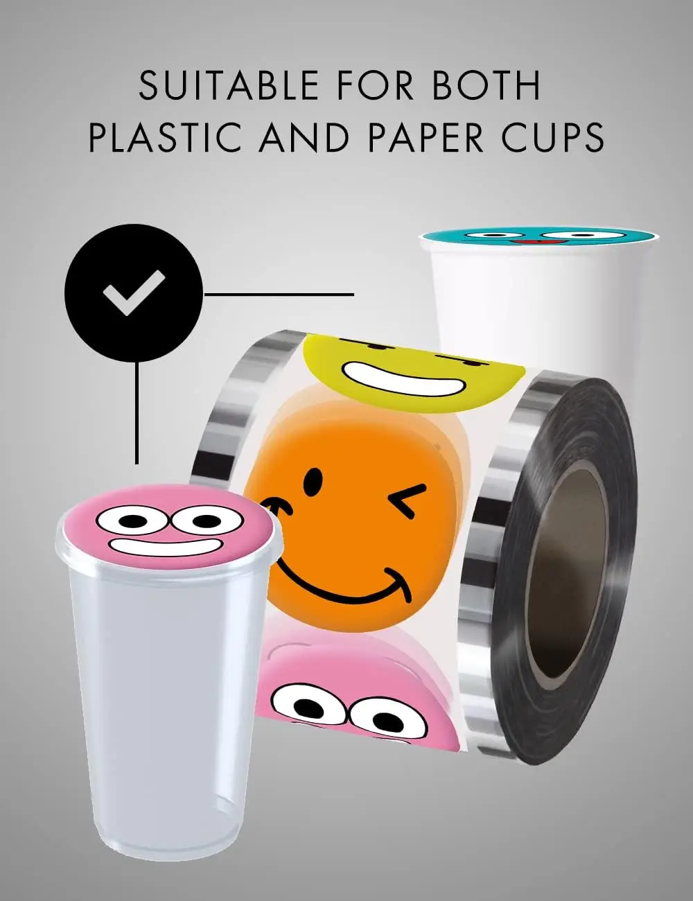 Cups Sealer Film for PP Plastic Paper Cups Sealing Machine for Boba, Water, Cold Coffee, Juice, Soda,Customized