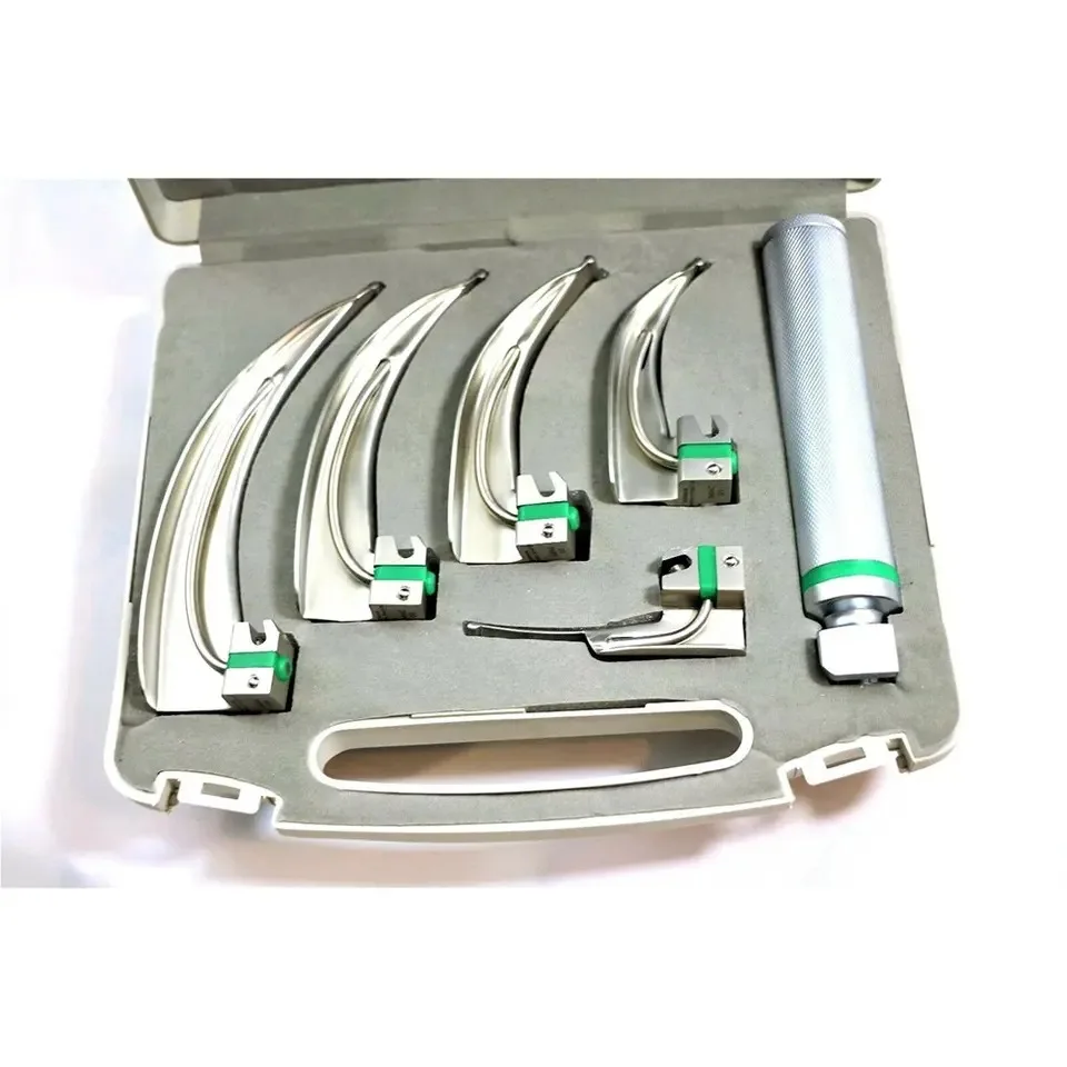 laryngoscope Wholesale Price New Original Fiber Optic Laryngoscope Mac Set of 5 Blades & Handles EMT Stainless Steel