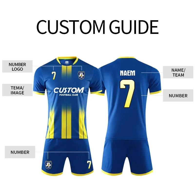 Customized Mens Football Jerseys 100% Polyester Football Shirts Club Team Training Soccer Wear Uniform Set For Adults