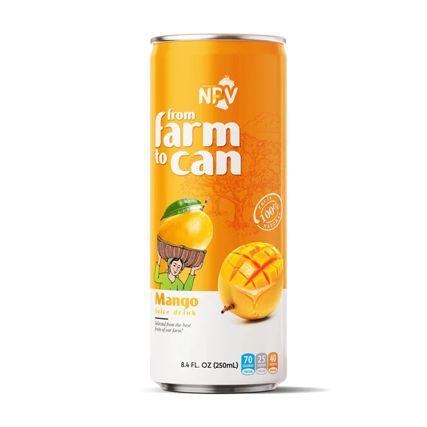 Best Price 250ml Aluminum Can Mango Juice Fresh Natural Wholesale Bulk Buy Low MOQ HALAL Certified Fruit & Vegetable Juice