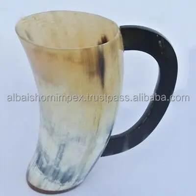 Buffalo Viking drinking Horn Glass & short cup with horn handle food safe no leak for beer horn mug