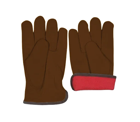 Premium Quality Thick Goat Grain Leather Driver Keystone Thumb Red Fleece lined Gloves Leather Industrial Safety Cold Resistant