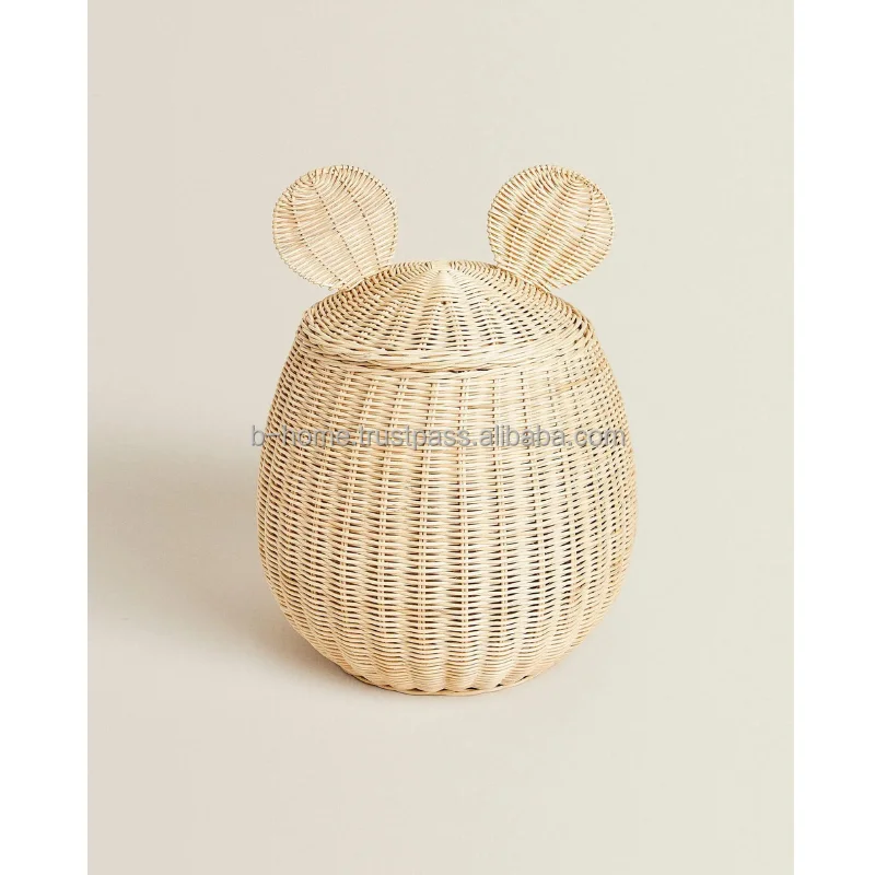 2024 New Arrival Beige Rattan Basket with Unique Design Wicker Material Ear Weave for Kids Made in Vietnam Handicraft