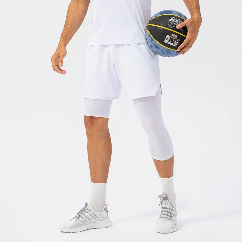 Wholesale Men Gym Workout Athletic Running Pants 88% Polyester 12% Spandex Fitness Gym Compression Tights Men Basketball Tights