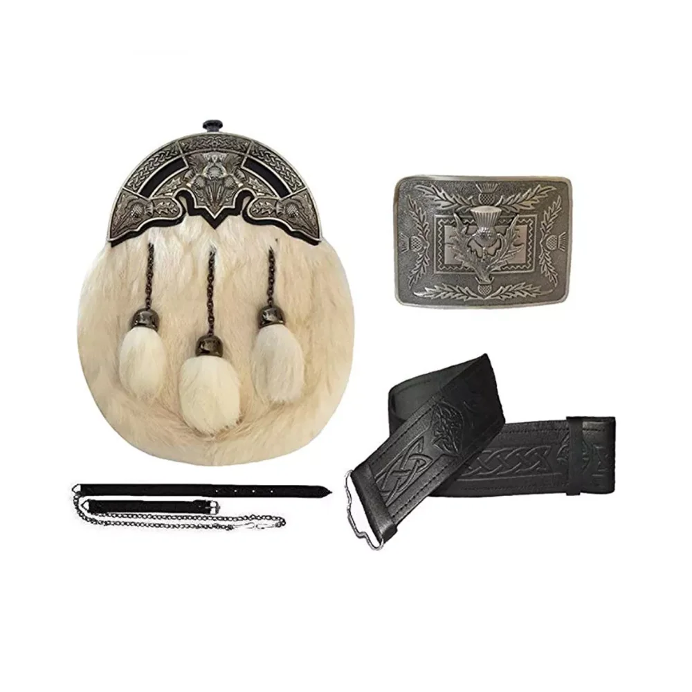 Scottish Full Dress Kilt Sporran Rabbit Fur Cantle Set Of 5 Buckle,Brooch top Hot sale