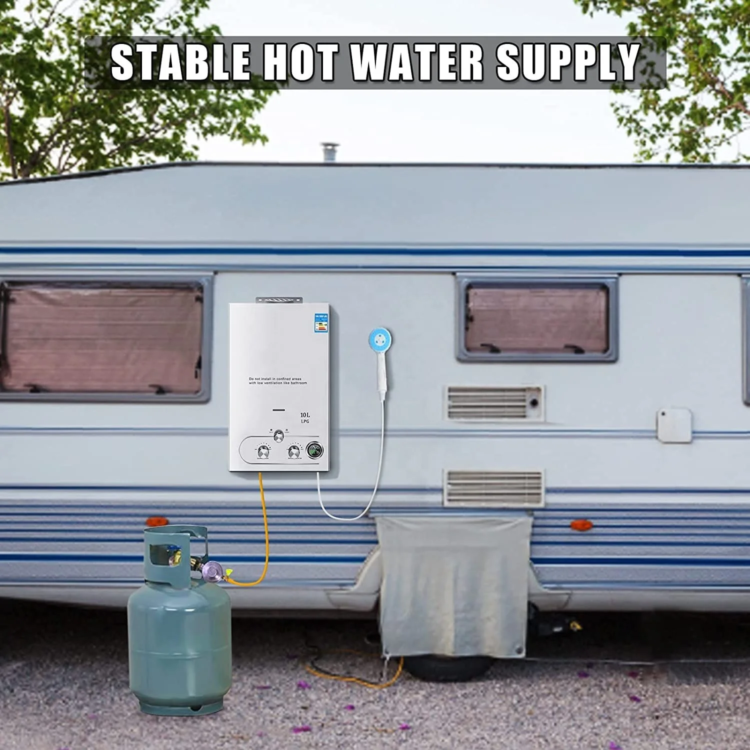 10L 2.64 GPM Instant Tankless Liquid Propane Gas LPG Hot Portable Gas Water Heater With Shower Kit