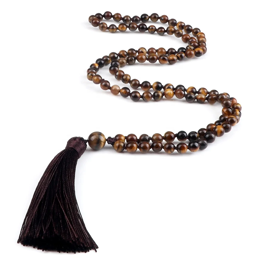 Wholesale 100% Natural Tiger Eye Rosary Mala 108 Beads Gemstone Necklace Jewelry Meditation Japamala For Men Women Gifts