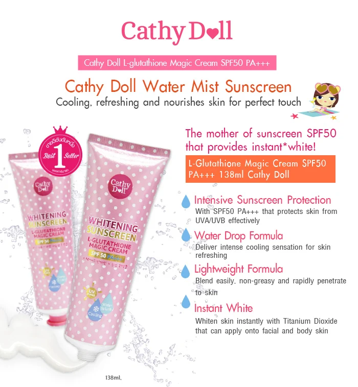CATHY DOLL KARMART L-GLUTATHIONE WHITENING MAGIC CREAM SUNSCREEN SPF50 60 ML