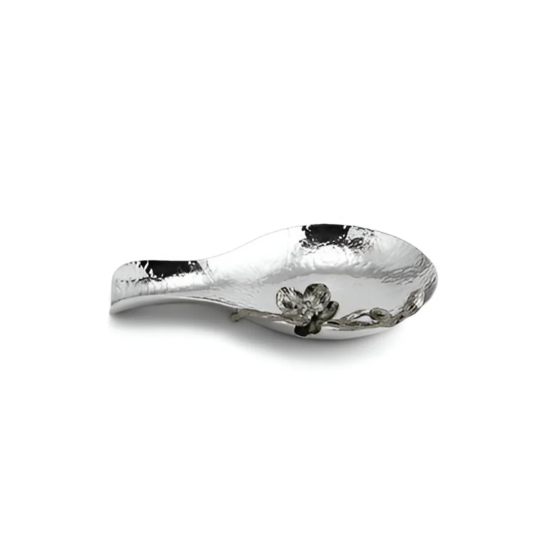 Nickel Plated Designer Tableware Spoon Rest For Holding Spoons Stand Kitchen Accessories Floral Design Spoon Holder