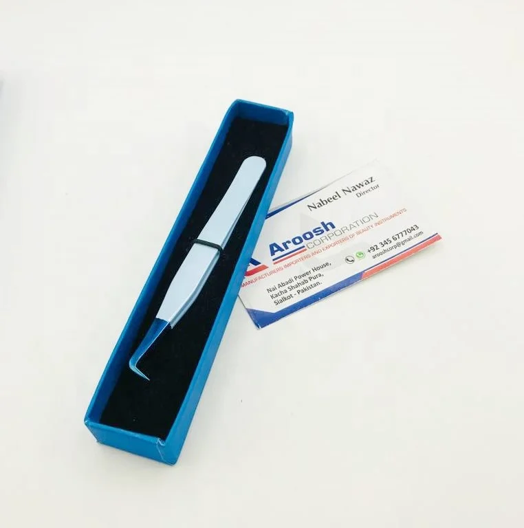 High Quality Customized 90 Degree Baby Blue Tweezers Sustainable Steel with Fiber Tip for Eyelash Extension Wholesale