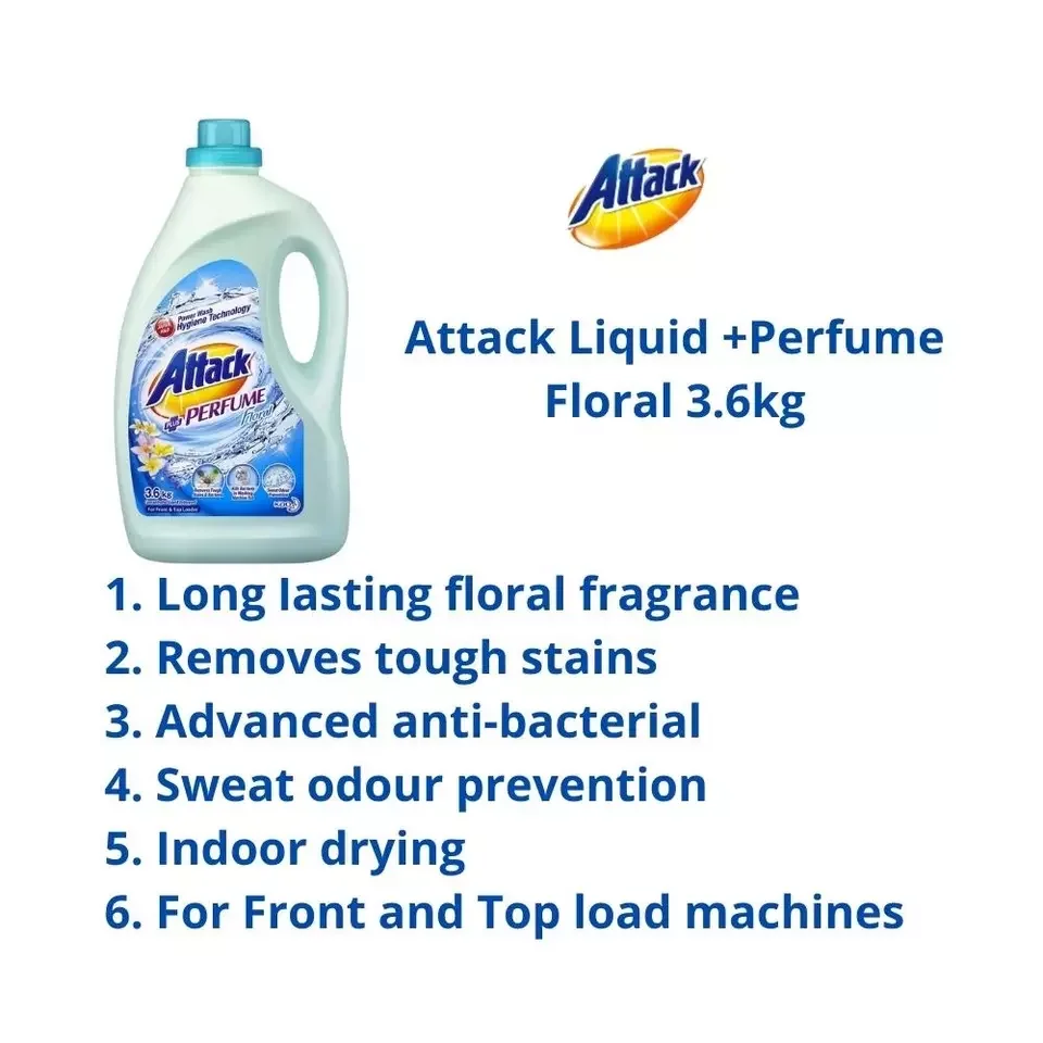 Competitive Price High Foam Perfume Floral 3.6kg Bottle Attack Laundry Liquid Detergent For Front & Top Loader from Malaysia
