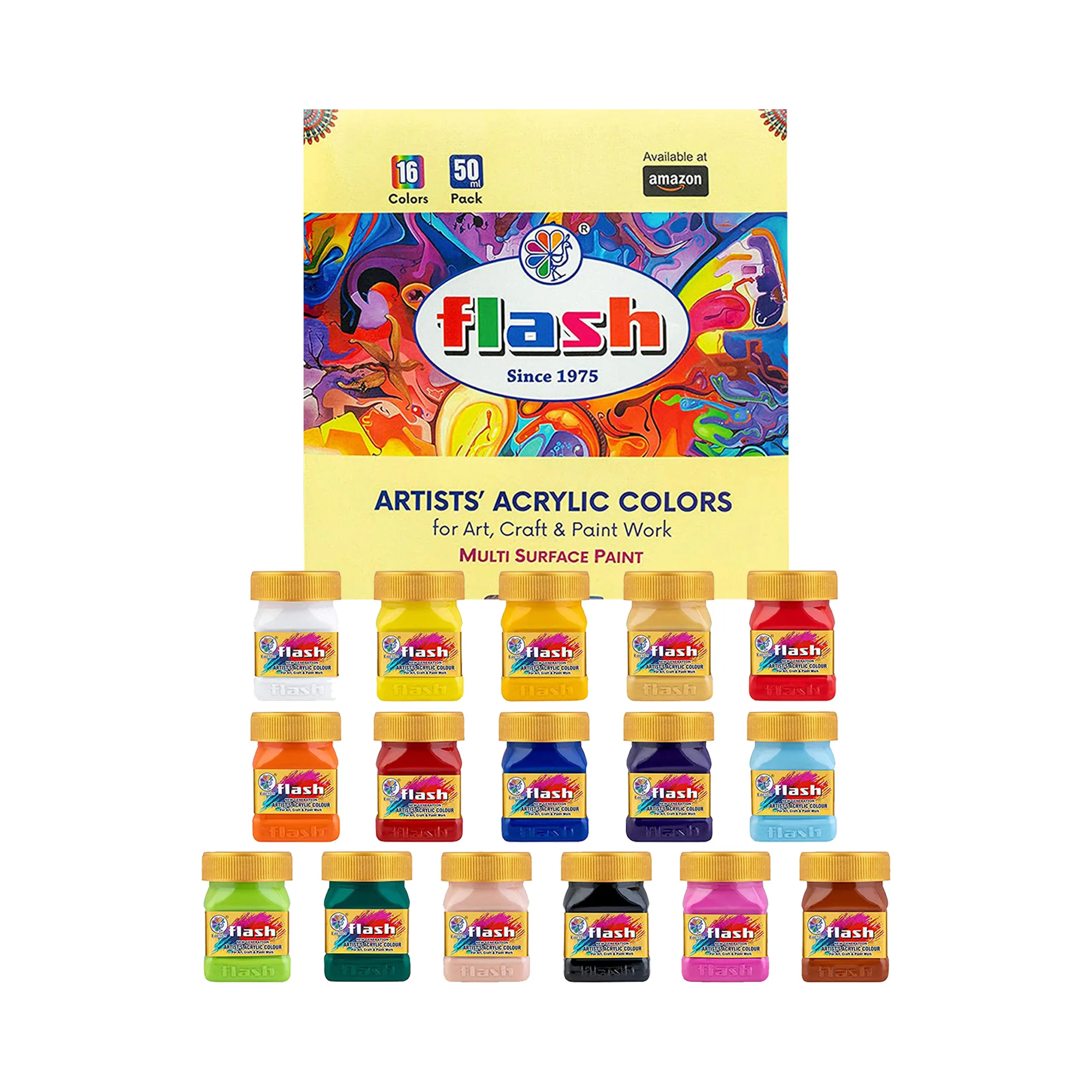 High Quality Flash Acrylic Paint Set | 50ml 25 Color Set | Non Toxic for Kids & Artist High Lightfastness