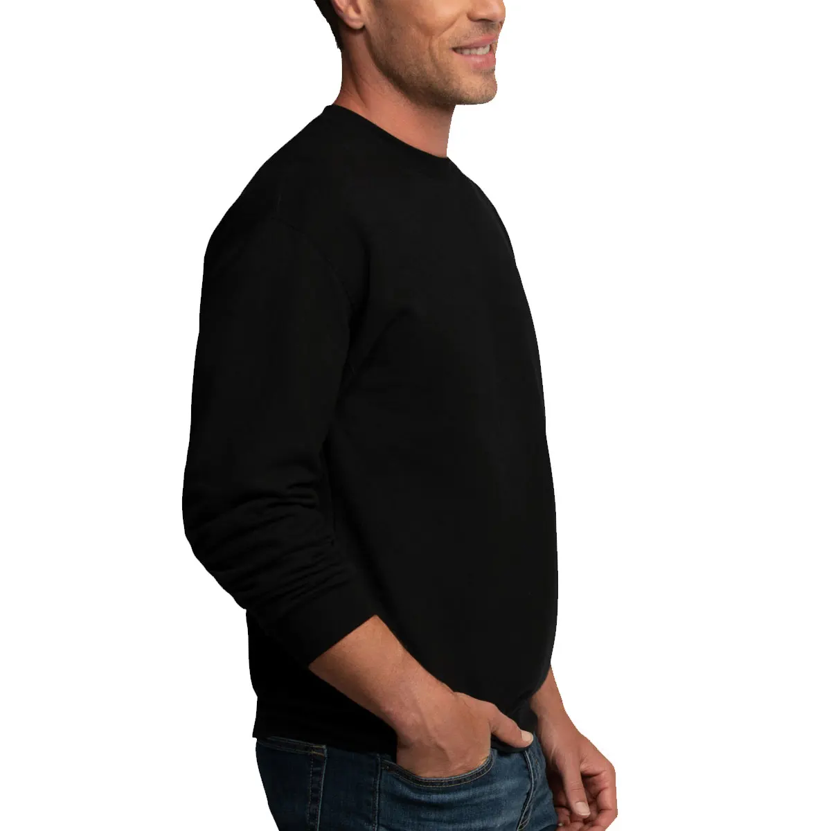 Round Neck Mens Sweatshirt Thermal Jet Black Soft Cotton Pullover Unisex Crewneck Sweatshirt Unisex Plain Sweatshirt