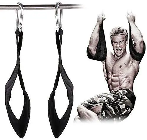 Fitness AB Straps Weight Lifting Abdominal Exercise Padded Slings- Steel D-Rings Safe Lock Door Hanging