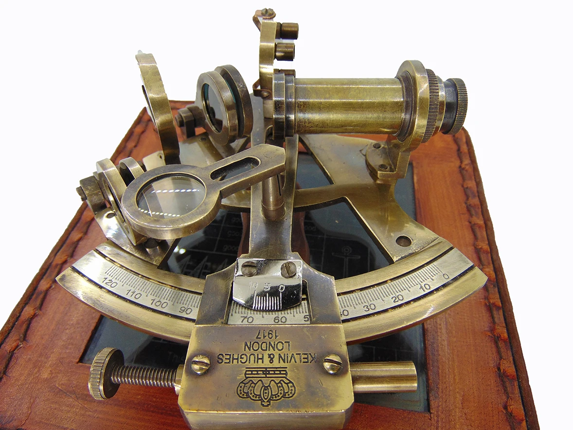Authentic Vintage Brass Sextant Metal Craft Celestial Navigation Nautical Marine Instrument Leather Box Ship Captain Collectors