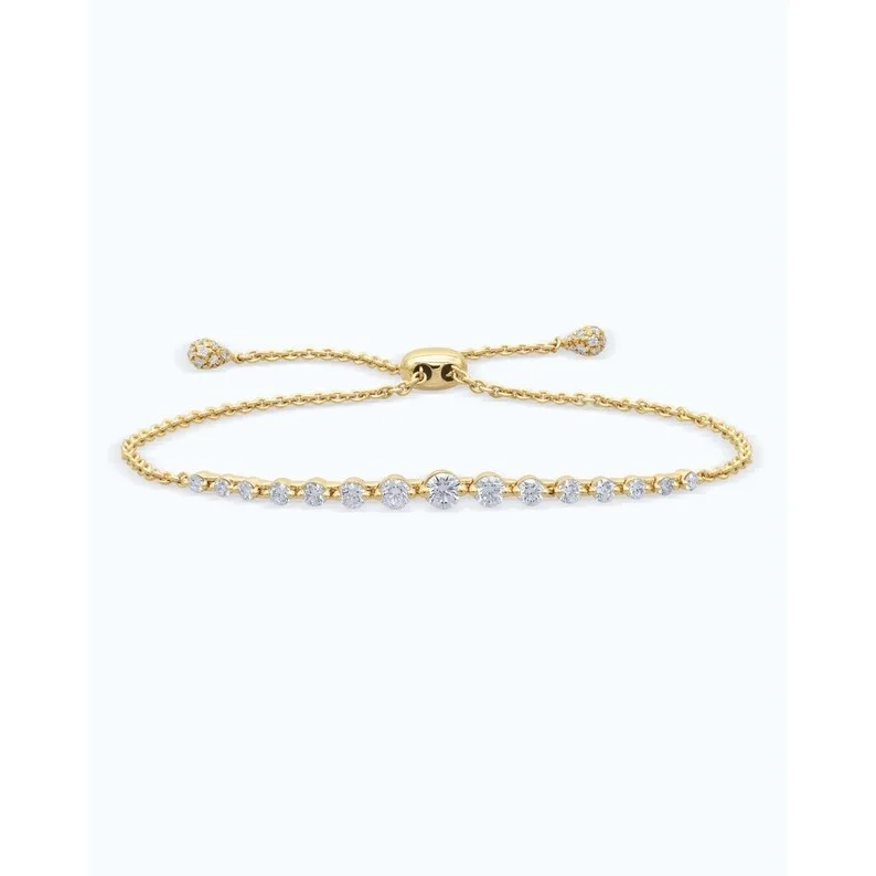 Lab Grown Diamond Semi-Half Bracelet 10k 14k 18k Gold White Yellow Rose Bracelets Custom Gift for Women Make to Order HPHT CVD