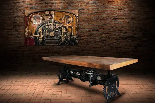 New Design Rustic Steampunk Iron Crank  Rustic Adjustable Rectangle Shape Dining Table