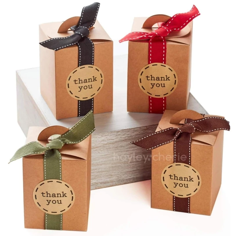 Hayley Cherie Gift Box (4.7x3.5x3.5 inches) - 20 with ribbon and thank you stickers, high quality 350gsm cardboard gift box