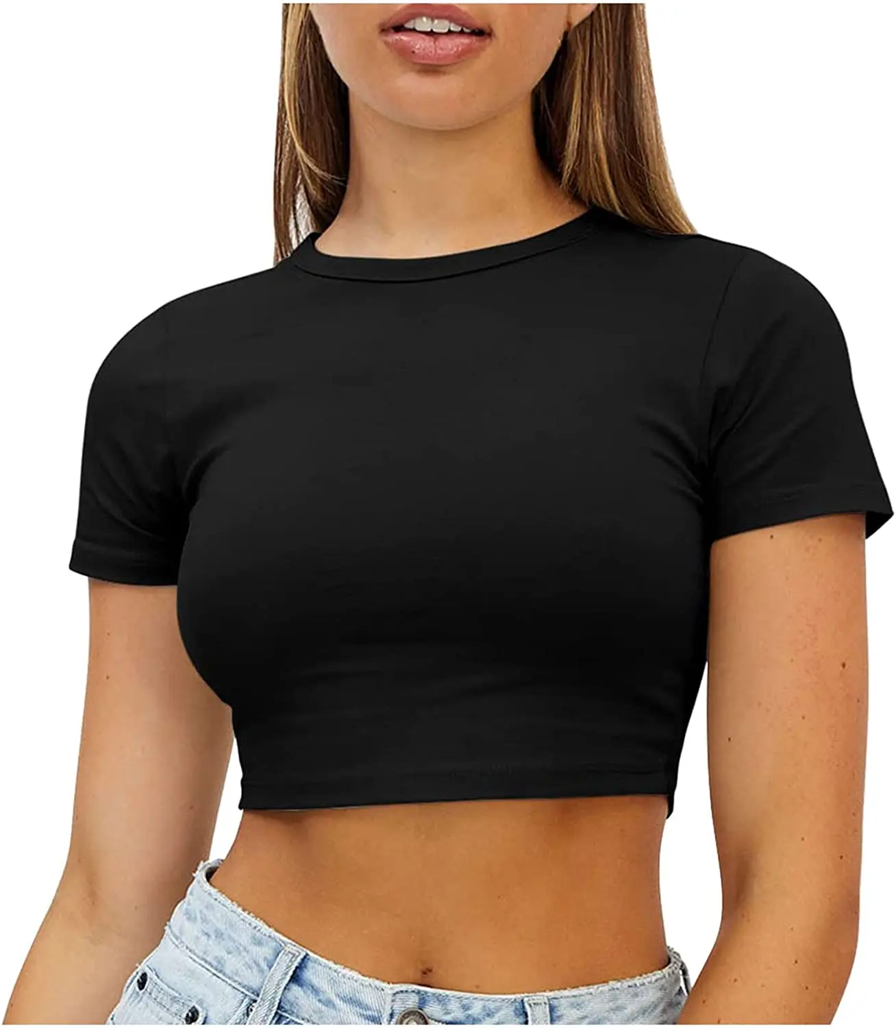 Wholesale Cheap Blank Cropped Plain T-Shirts Woman Streetwear Crop Top T Shirt