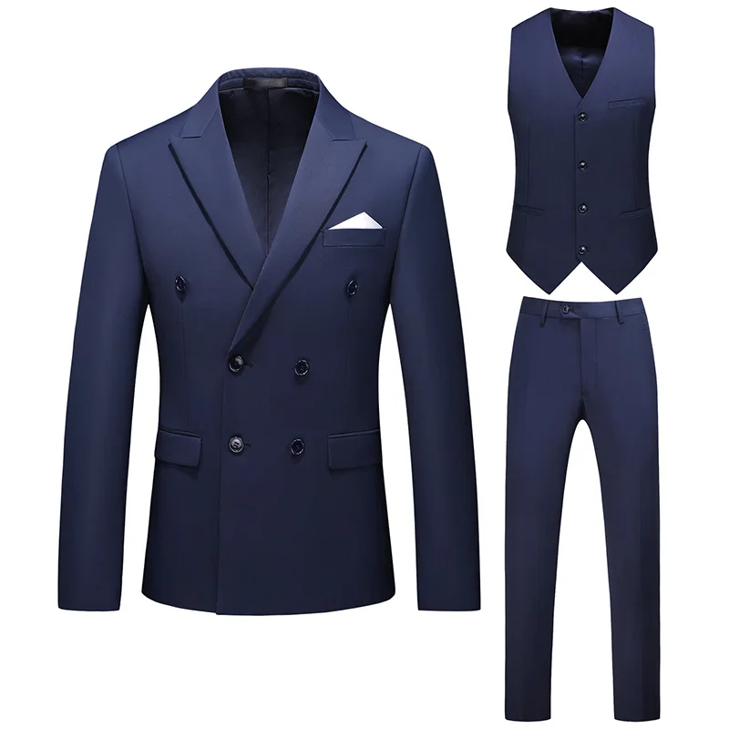 DE0069RV Plus Size Suit Three Pieces Set Double Breasted Solid Color Hollow Out Sehe Fashion
