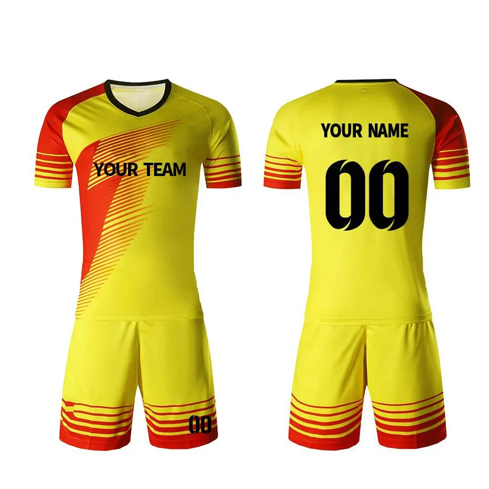 Black and Yellow Sublimated Custom Soccer Uniform High Quality Breathable football jersey Custom Design Logo and size