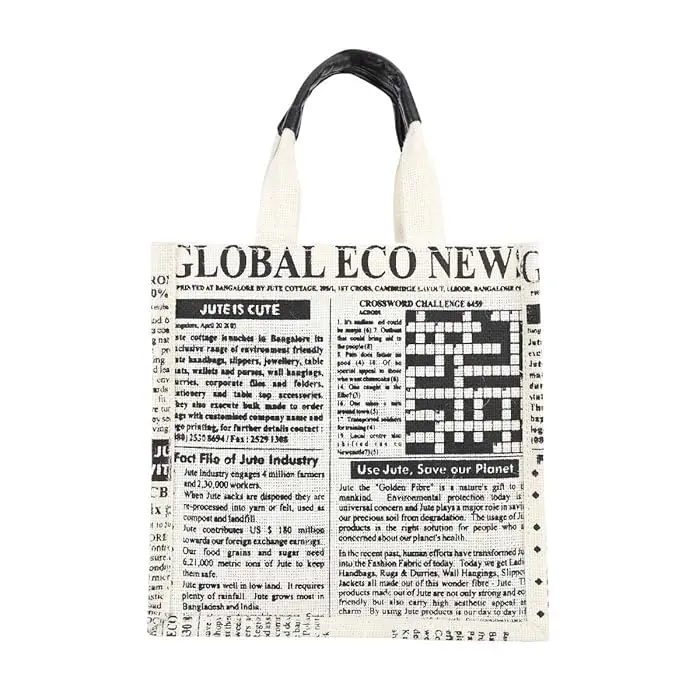 2024 Newspaper style printed jute bag design Jute Bags Customize made Tote Gift Bags
