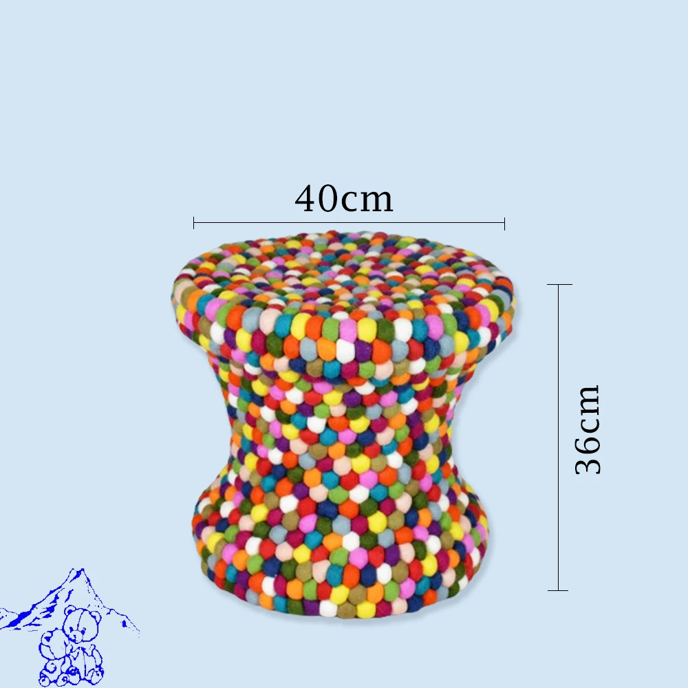 High Quality Stylish Durable - 36cm Hight Wool Felt Balls Poufs Using Indoor Home Decoration and Sitting.