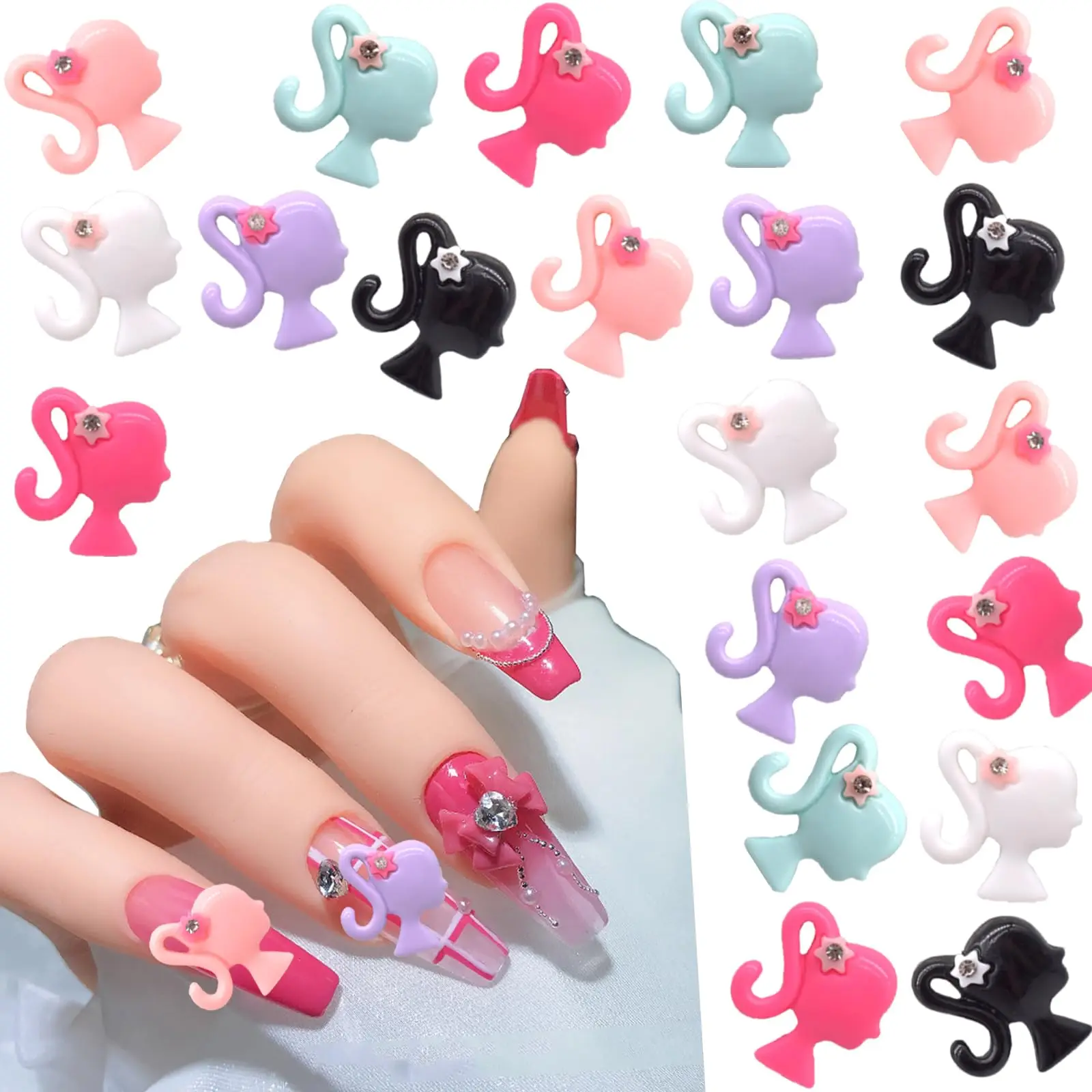 Pink Nude Cool Girls Head Nail Art Decorations With Diamonds 3D Big Design Nail Charms Pink Nail Supplies