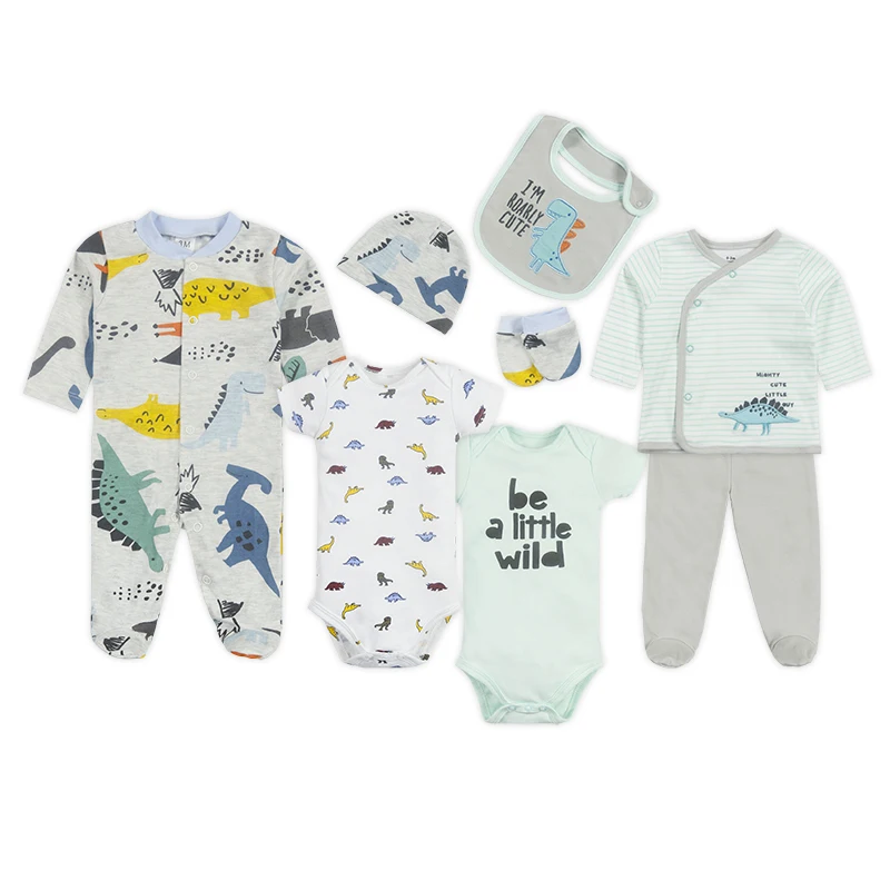 8 Pieces Comfortable Baby clothes Sets with bodysuit & sleepsuit & bib &hat & Baby kimono & booties and pant baby clothing set
