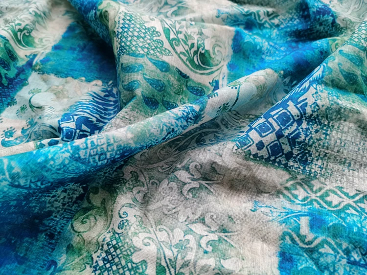 2023 ткань для рубашки из 55% льна и 45% хлопка с принтом