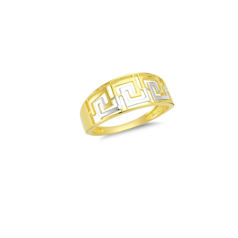 14K Solid Gold Rings Wedding Band Gold Ring for Women Lover Rings Greek Design Diamond Cut Two Tone 2 Gram Gold Jewellery