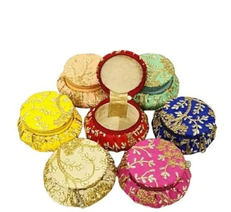 Indian Handmade Embroidered Jewelry Box Matki shape Indian Wedding, Baby Shower, Bridesmaid or Bride to be Hampers, Haldi, Mehnd
