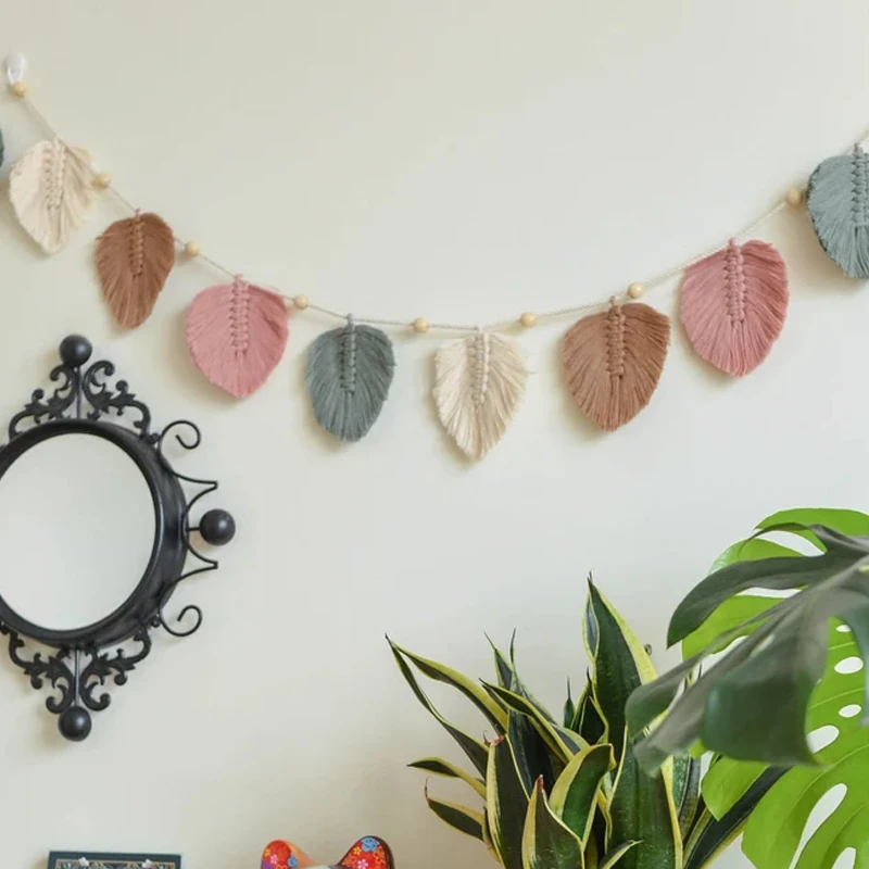 New Arrival Macrame Handmade Bunting Leaf Garland Macrame, Kids Room Decor, Feather Garland Wholesale