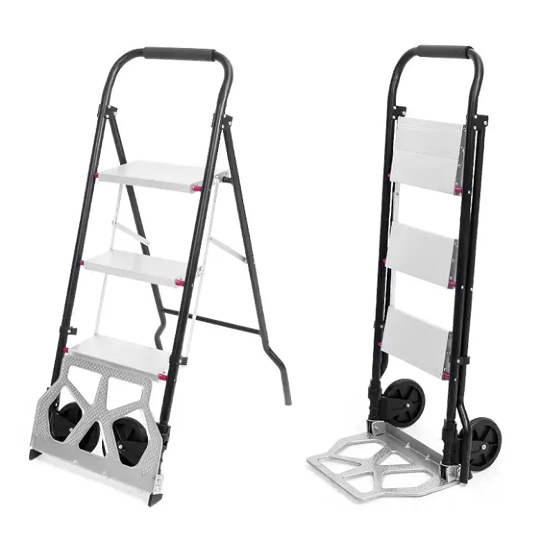 2 in 1 EN 131 Heavy Duty Aluminum 3 Step Foldable Trolley Ladder