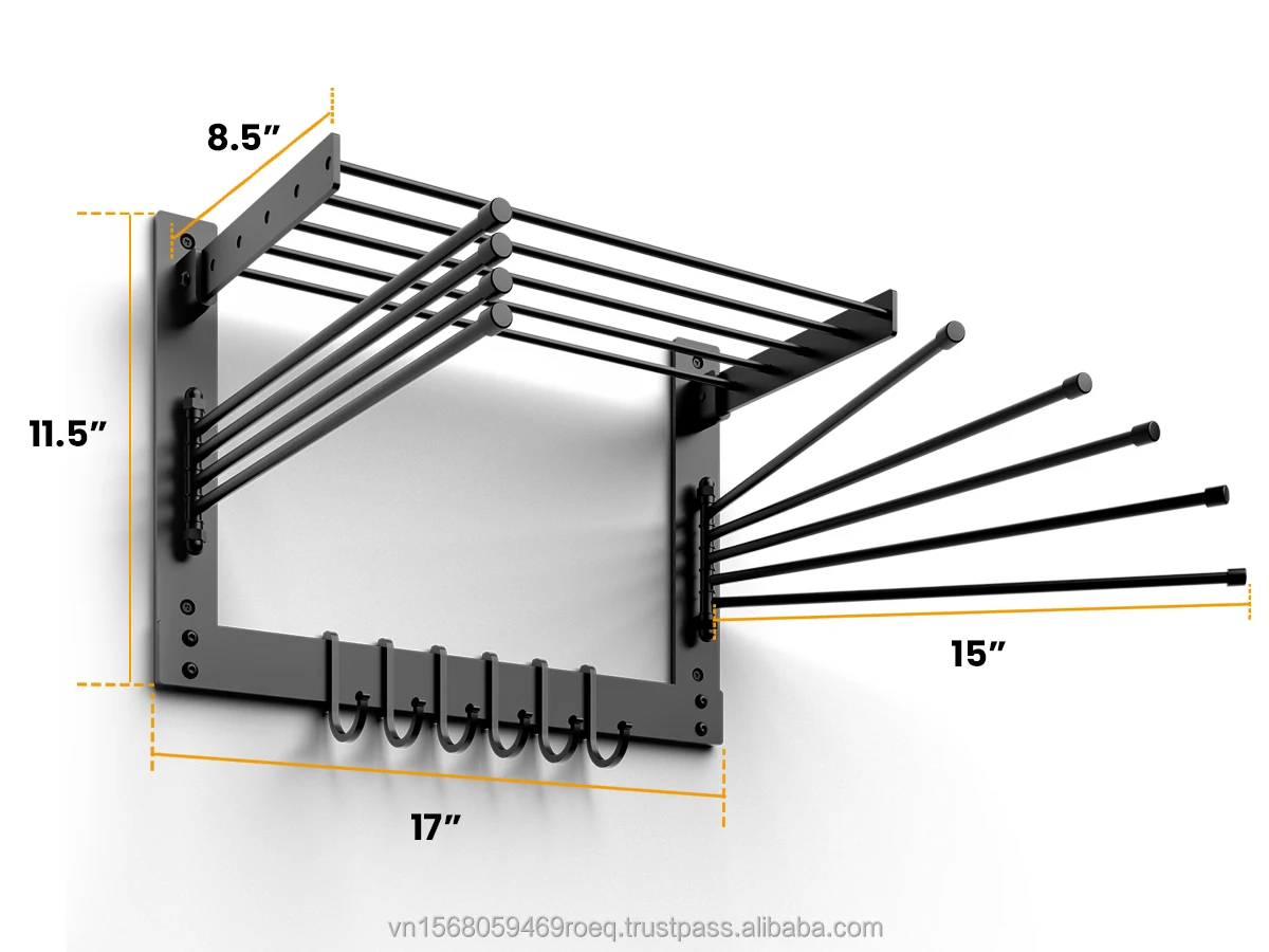 Metal Foldable Drying Rack Wall Mounted Clothes Hanger Retractable for Laundry Bathroom Towel Rack Storage Holders Space Saving