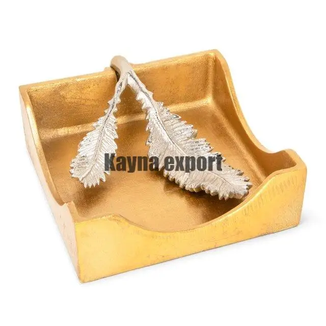 Handicraft beautiful brass leaf design  decorative marble base with gold beautiful branch tissue holder table and restaurant use