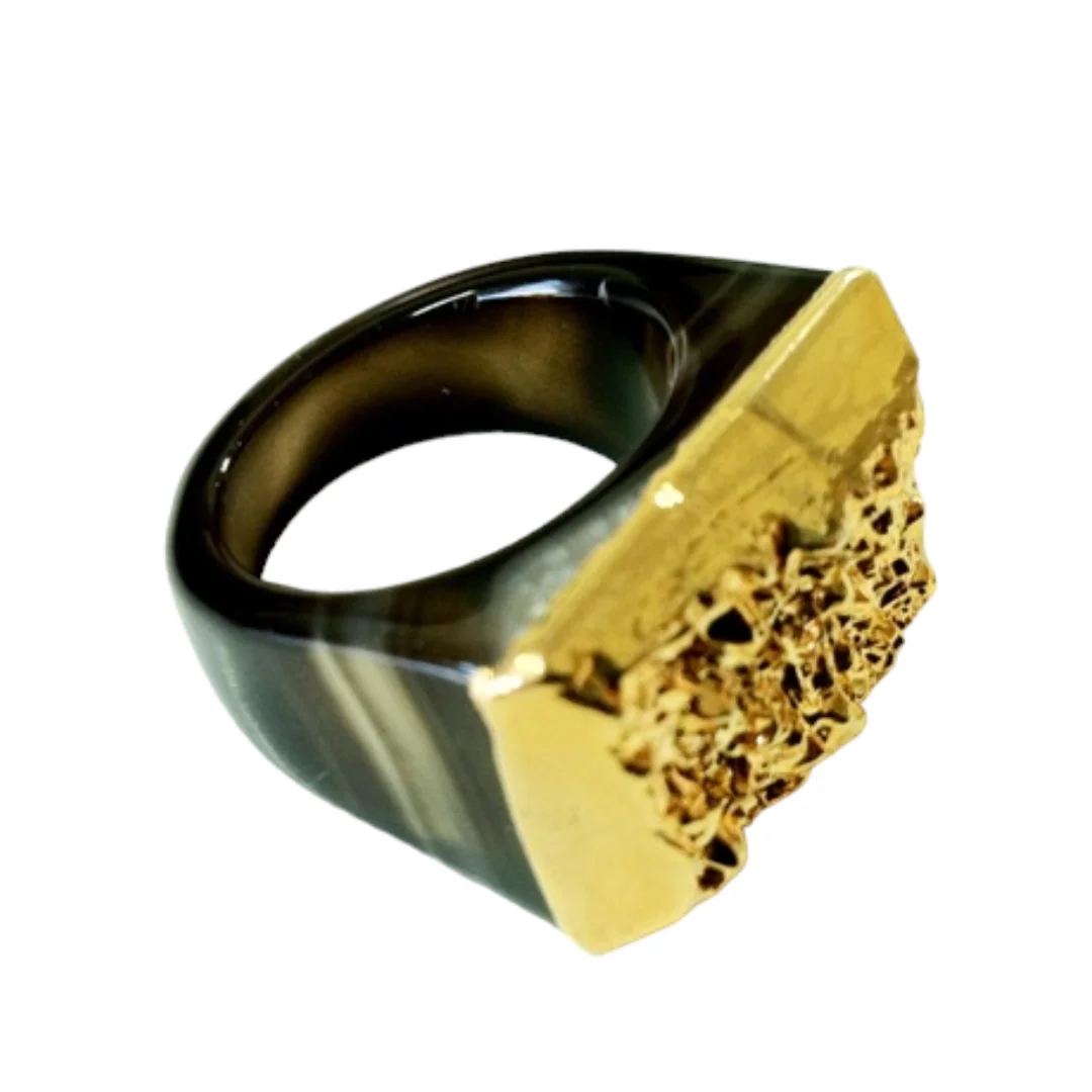 NATURAL BRAZILIAN DRUZY AGATE RINGS PLATED