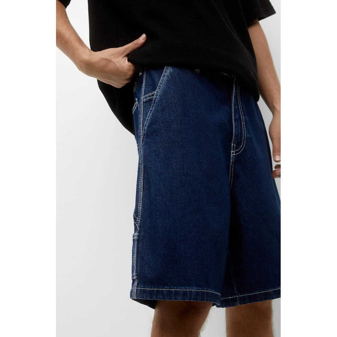 Bermuda stretch cotton slim blue denim jeans washed slim fit men casual breathable short zip fly jean